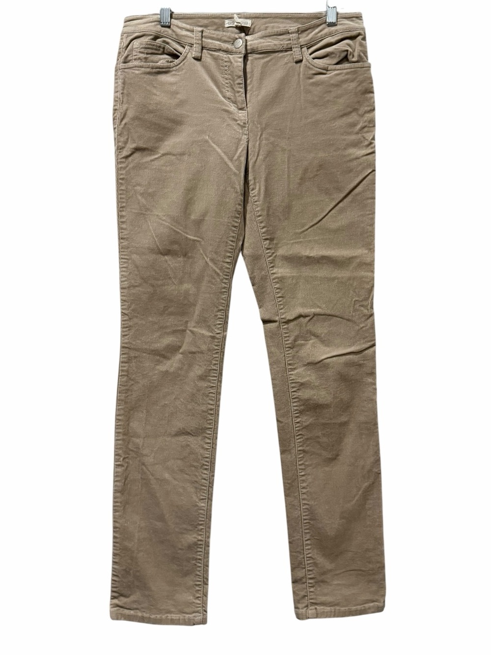 Eileen Fisher 6 Tan Corduroy Straight Leg Casual Tencel Cotton Button Pants B13